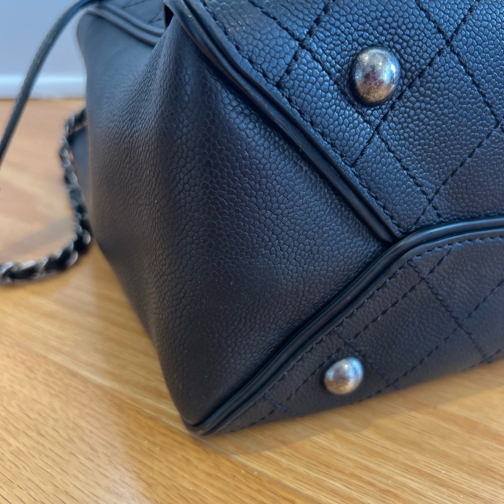 CHANEL Black Quilted Leather Bag with Silver Logo - Picture 3 of 9